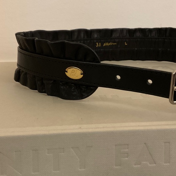 3.1 Philip Lim Leather Ruffle Corset Belt. Black with Silver Buckle & Gold Logo